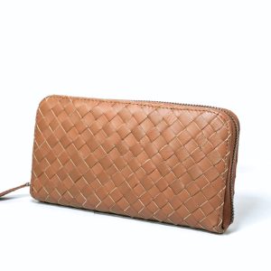 Paris Leather Wallet in Brown ( Women Woven Leather Purse )